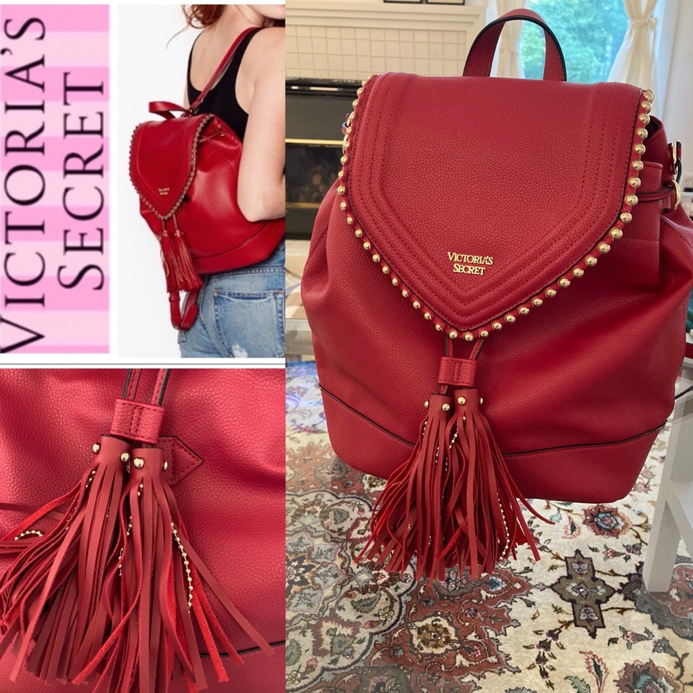 NWOT Victoria’s Secret Red Faux Leather Tassel Backpack